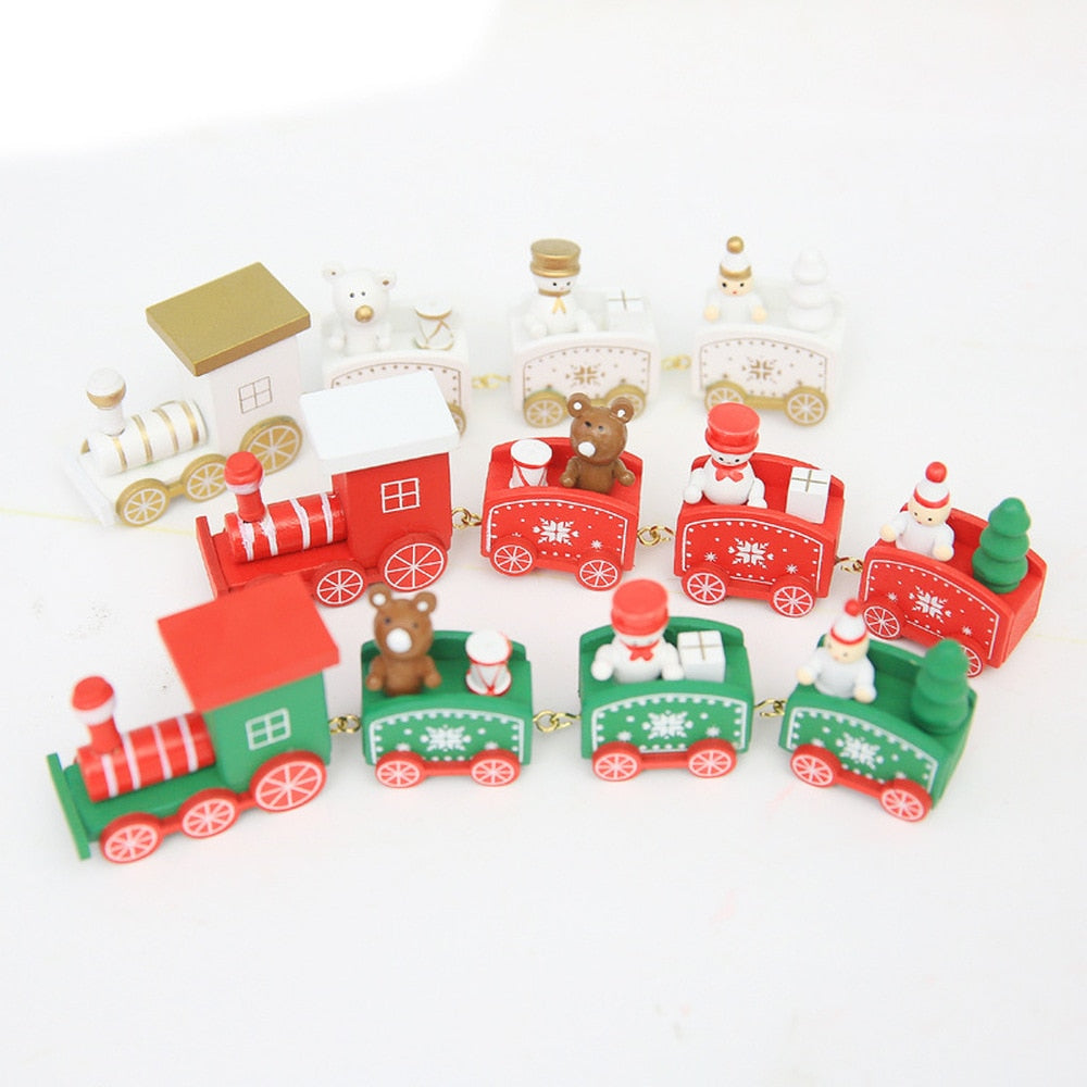 Christmas Train Painted Wood Christmas Decoration for Home Merry Christmas Ornament Navidad Xmas Decoration New Year Gift