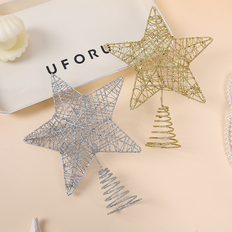 Christmas decoration three-dimensional iron hollow tree top star Christmas tree accessories decoration pendant