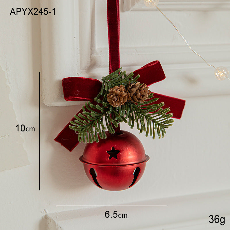 Christmas Pendant Small Bell Velvet Bow Christmas Tree Pinecone Scene Decoration Supplies Decorative Small Pendant