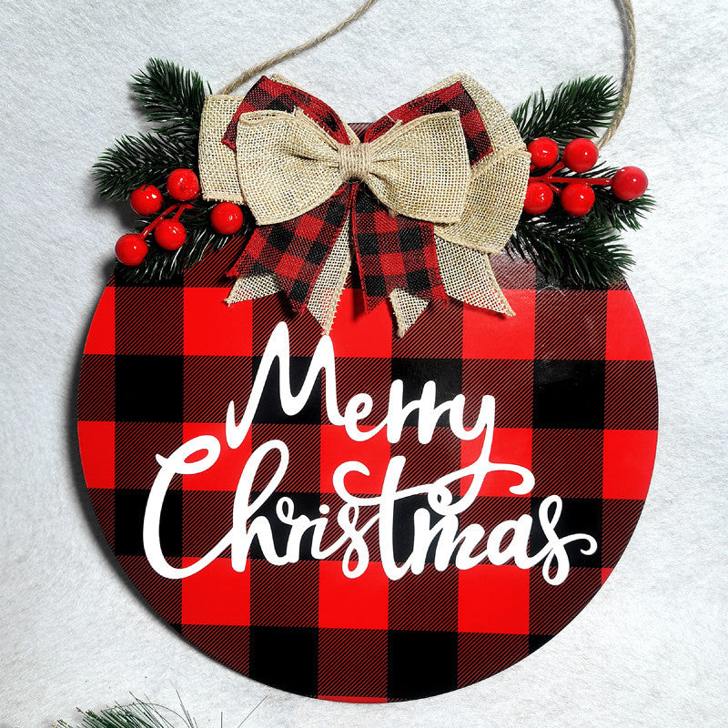 Christmas decoration wooden flower wreath Christmas wooden welcome doorplate decoration flower wreath door ring