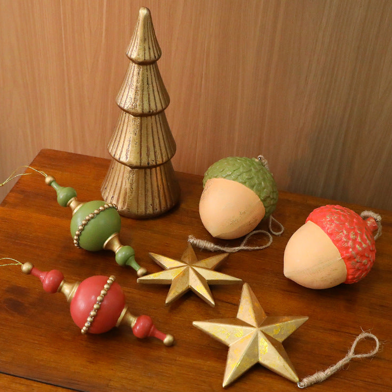 Christmas Wooden Acorn Star Tree Ornament Holiday Decoration Window Hanging
