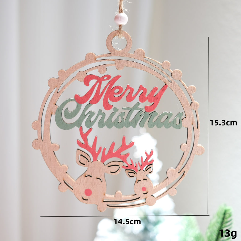 Christmas Wooden Letter Ornaments with Circular Cut-out Design for Christmas Tree, Hotel Room Door Decoration and Festival Atmosphere Decoration