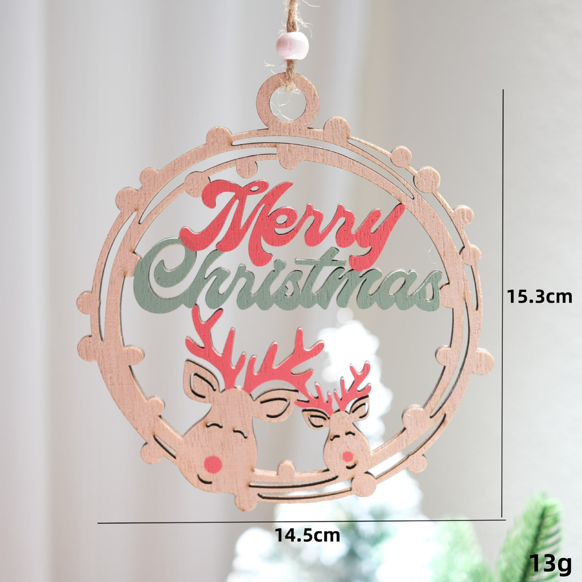 Christmas Wooden Letter Ornaments with Circular Cut-out Design for Christmas Tree, Hotel Room Door Decoration and Festival Atmosphere Decoration