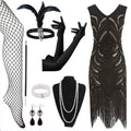 Halloween 1920s Vintage Gatsby Beaded Sequin Fringe Evening Dress