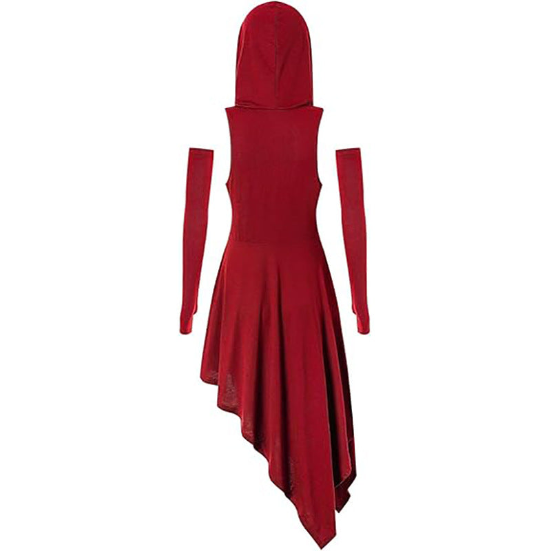 Medieval Irregular Hooded Dress Gothic Steampunk Halloween Performance Costume