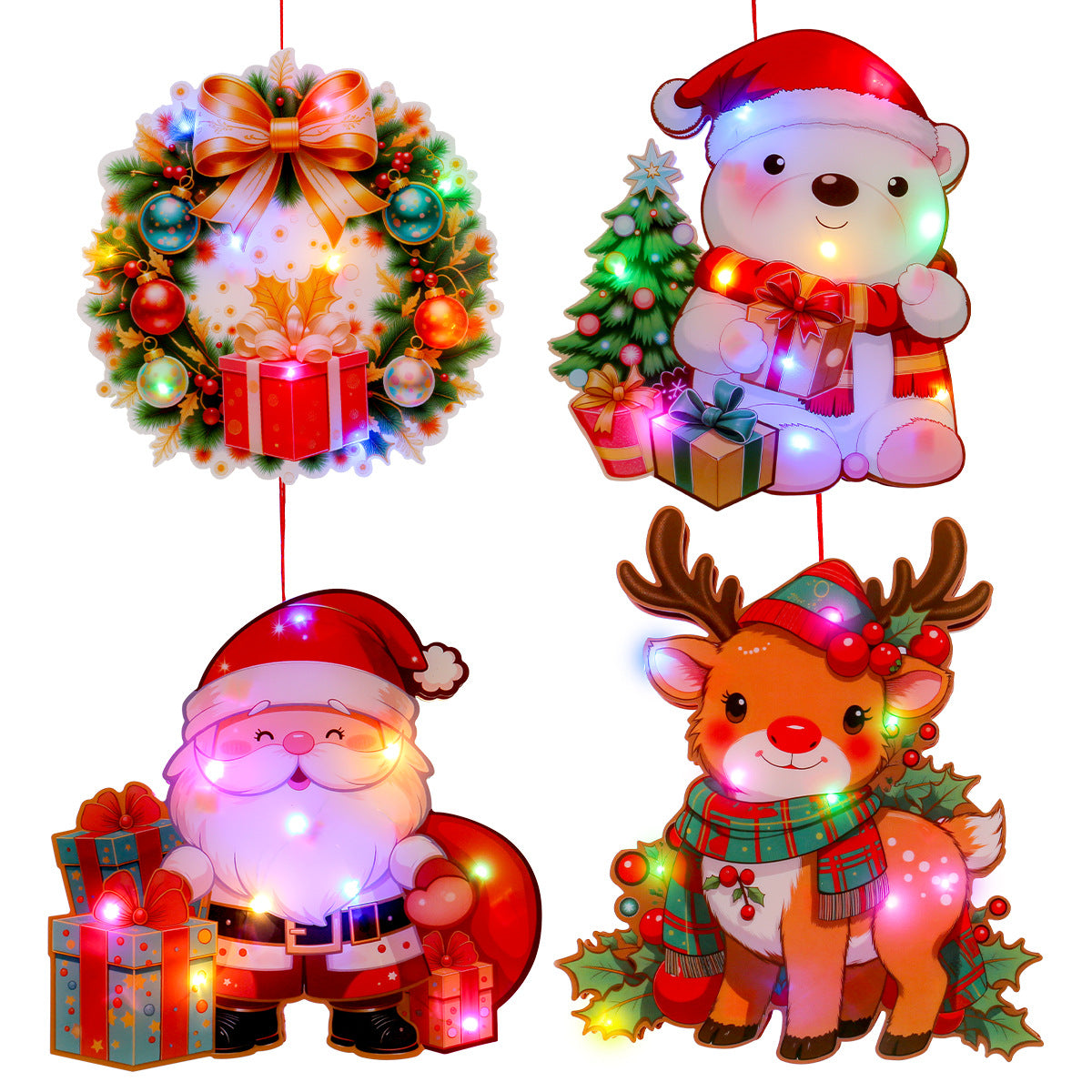 Santa Claus luminous door hanging decoration Christmas home DIY colorful lights snowman scene decoration hanging decoration