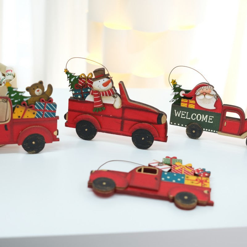 Christmas Retro Wooden Car Ornament Tree Gift DIY Decoration