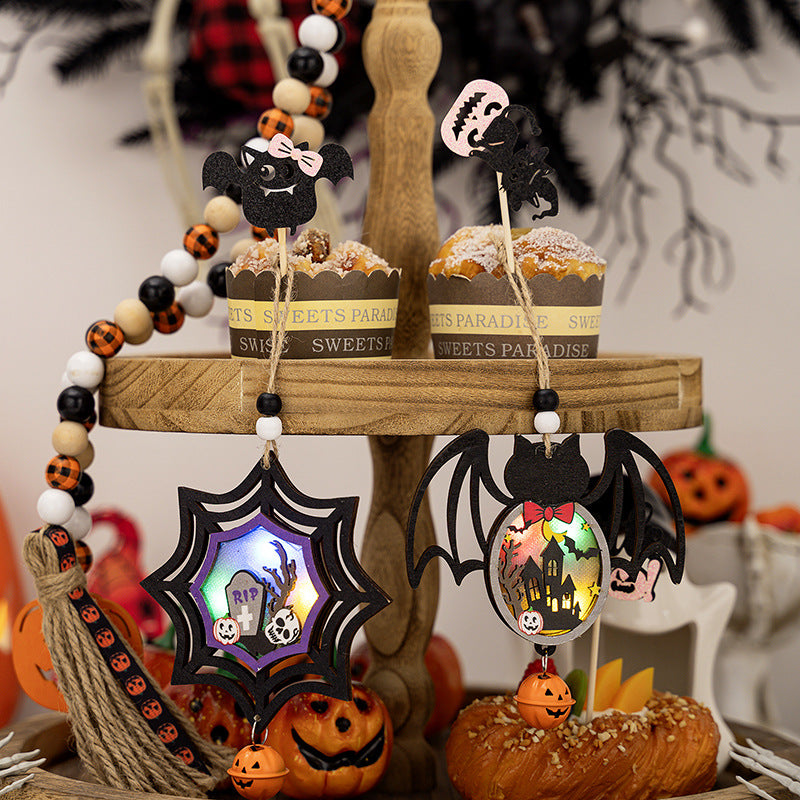 Halloween Wooden Lantern Hanging Pumpkin Pendant, Ghost Festival Atmosphere Decoration, Luminous Horror Pumpkin Spider Pendant