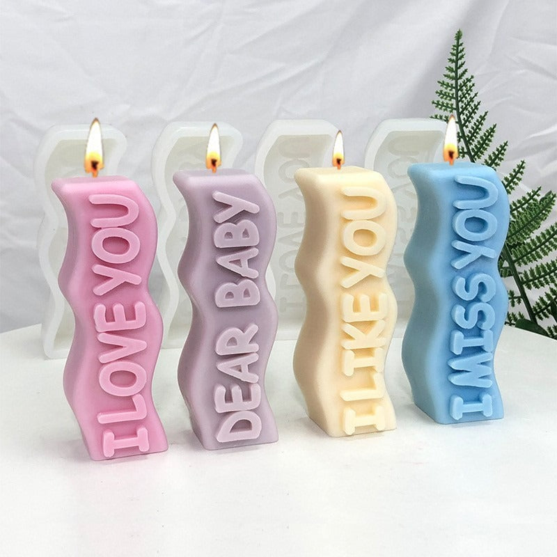 English Letters Christmas Candle Silicone Mold DIY Handmade Art Gypsum Soap Baby Birthday Cake Decoration Valentine's Day Gifts