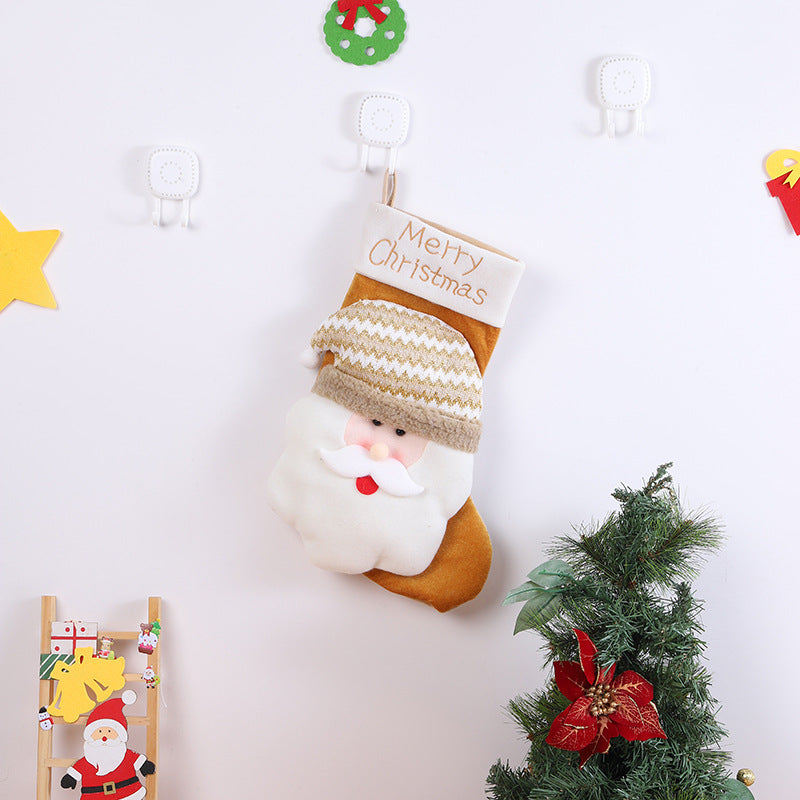 Christmas candy bag, gift bag, cute cartoon big head old man, snowman, reindeer, Christmas socks decoration