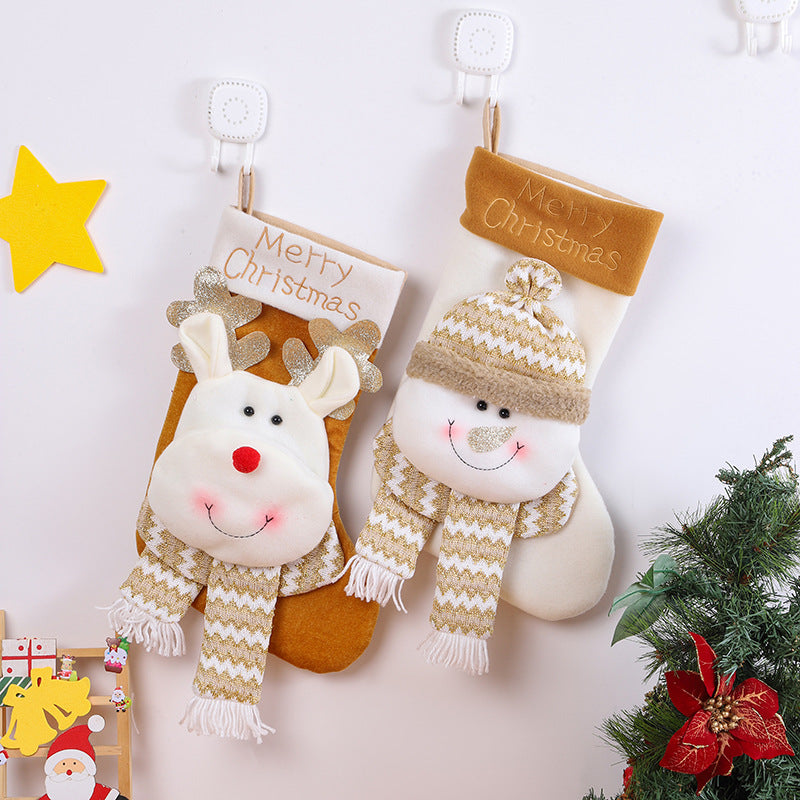 Christmas candy bag, gift bag, cute cartoon big head old man, snowman, reindeer, Christmas socks decoration