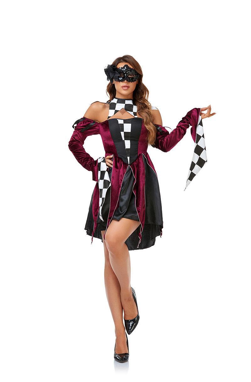 Fancy Halloween Costume Performance Dress Clown Patchwork Long Dress for Party