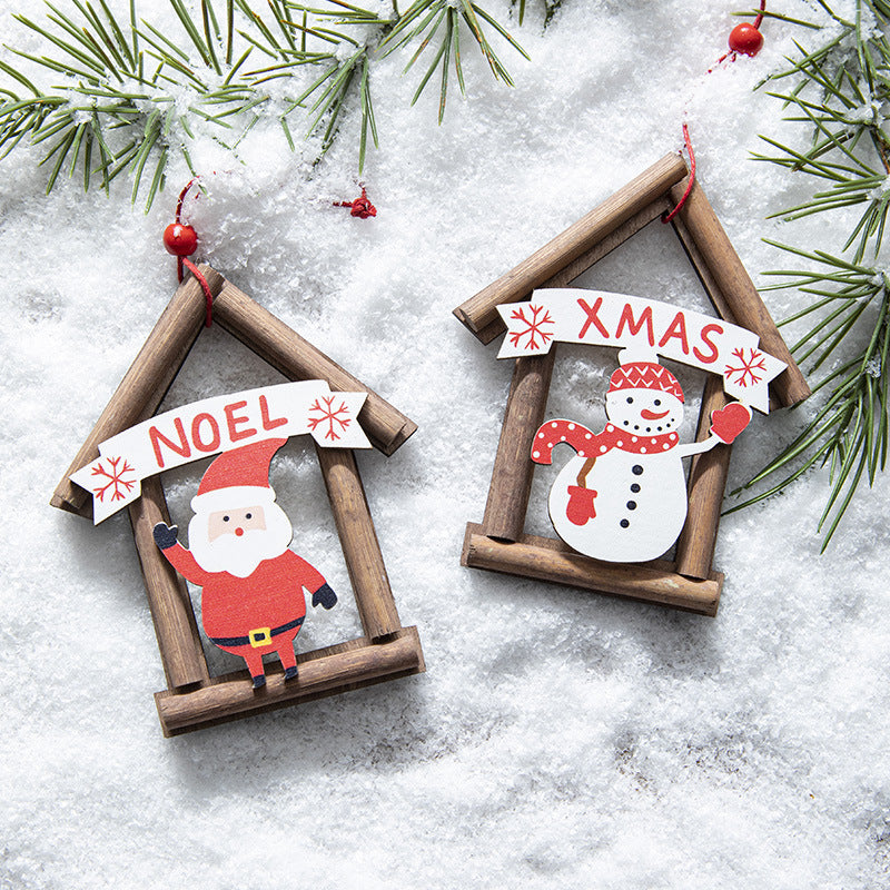 Christmas decorations, wooden houses, Christmas tree ornaments, ornaments