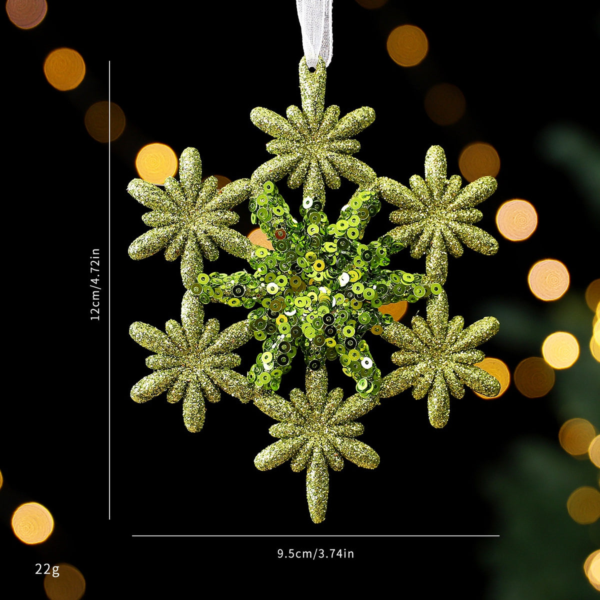 SantaYuan New Green Glitter Powder PC Ornament Christmas Decoration Snowflake Pendant Christmas Tree Scene Decoration