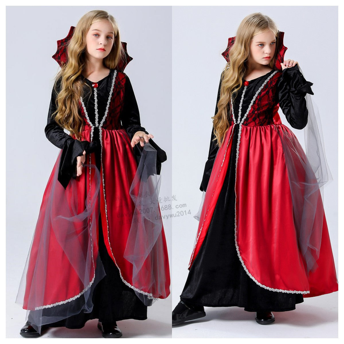 Halloween Kids Vampire Costume Royal Wizard Witch Costume for Stage Performance